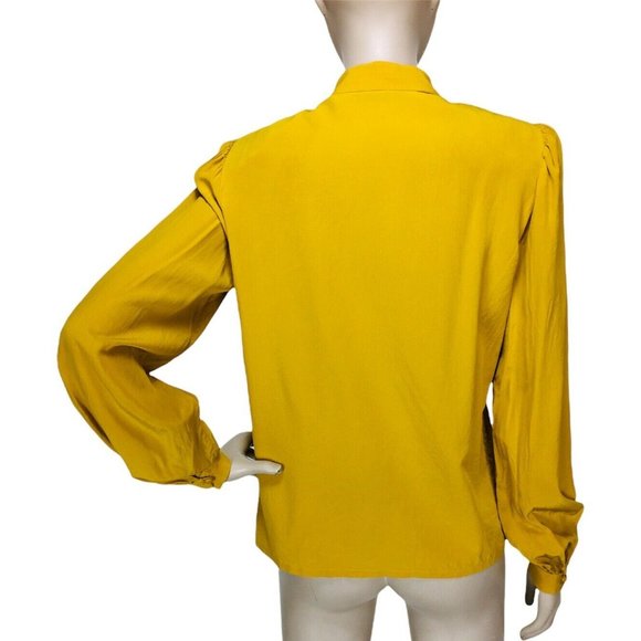 Vintage 90's Jean Louis Scherrer Paris Mustard Gold Crepe Button-Down Bl… - Picture 6 of 7